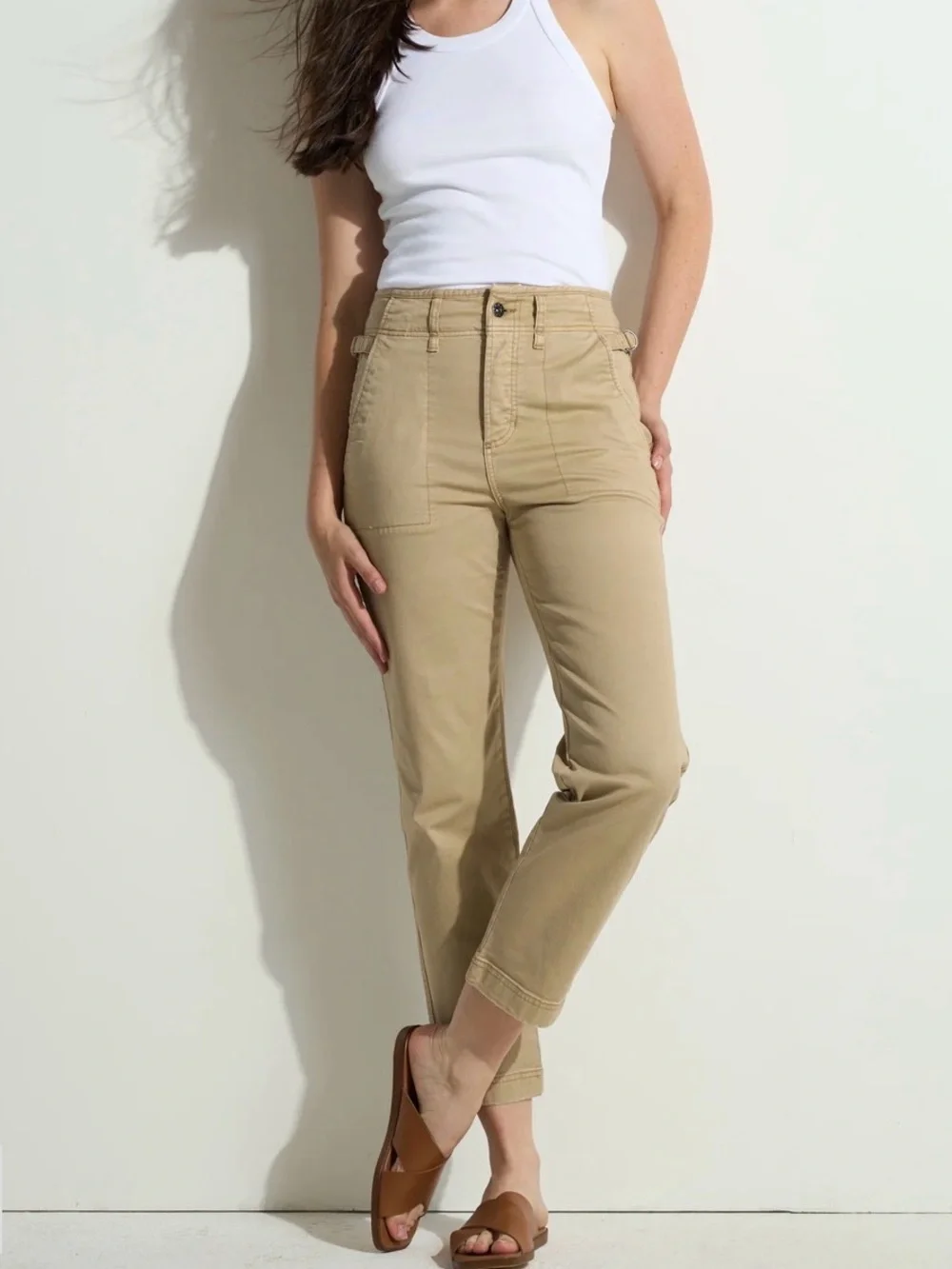 NWT Rowan Jalen Casual Straight Leg Cropped Pants in Sand Dune